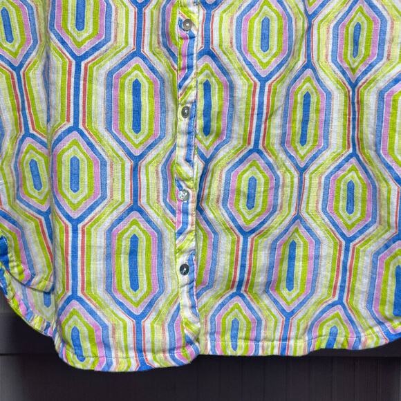 Sigrid Olsen Tunic Linen Whimsy Button Up Vibrant Geometric Hexagon Green Bright - Picture 8 of 11